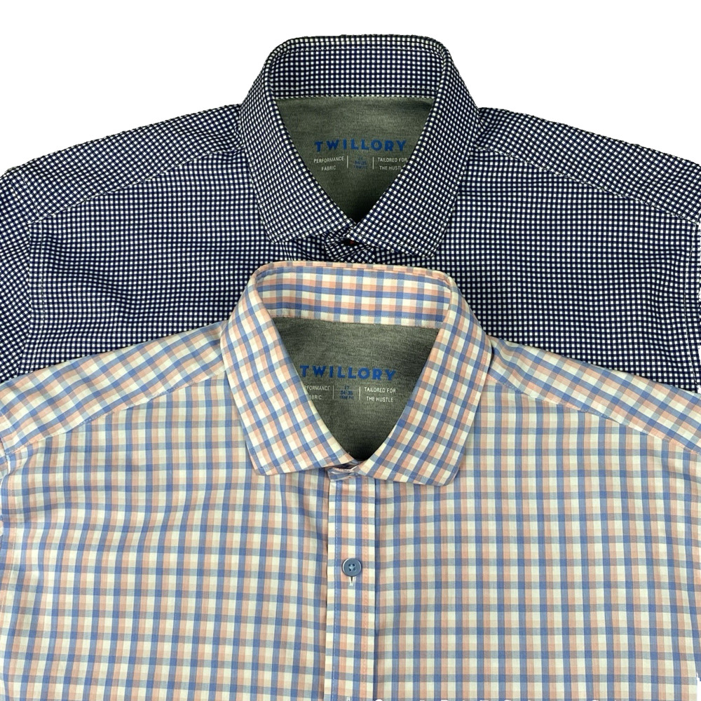 Lot of 2 Twillory Mens Button Up Performance‎ Shirts 17 Tailored Fit  Preppy
